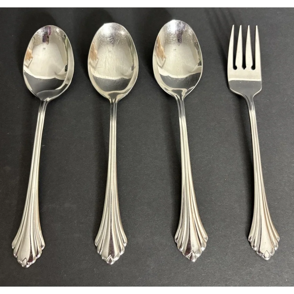 Oneida Bancroft 3 Oval Soup Spoons and 1 Salad Fork Stainless Steel Flatware